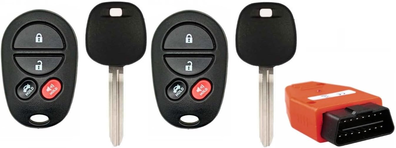 Set of Two 4 Button Remote Keyless Entry + Transponder Chip Blank Key (44D) DOT for Toyota Avalon, Solara 2004-2009 FCC ID: GQ43VT20T IC: 1470A-1T + Programmer PN :89742-AA040 / 89742-07020