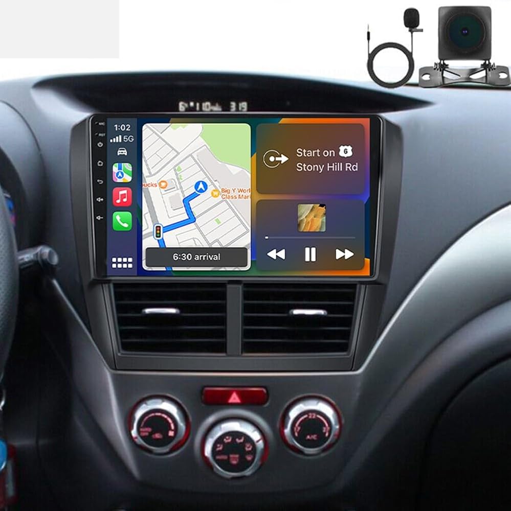 Double Din Radio for Subaru Forester 2010 Android Car Stereo with Bluetooth Wireless Carplay Android Auto, 8 Core 4+64GB 9 Inch IPS Touchscreen Car Radio GPS Navigation WiFi DSP Backup Camrea SWC FM