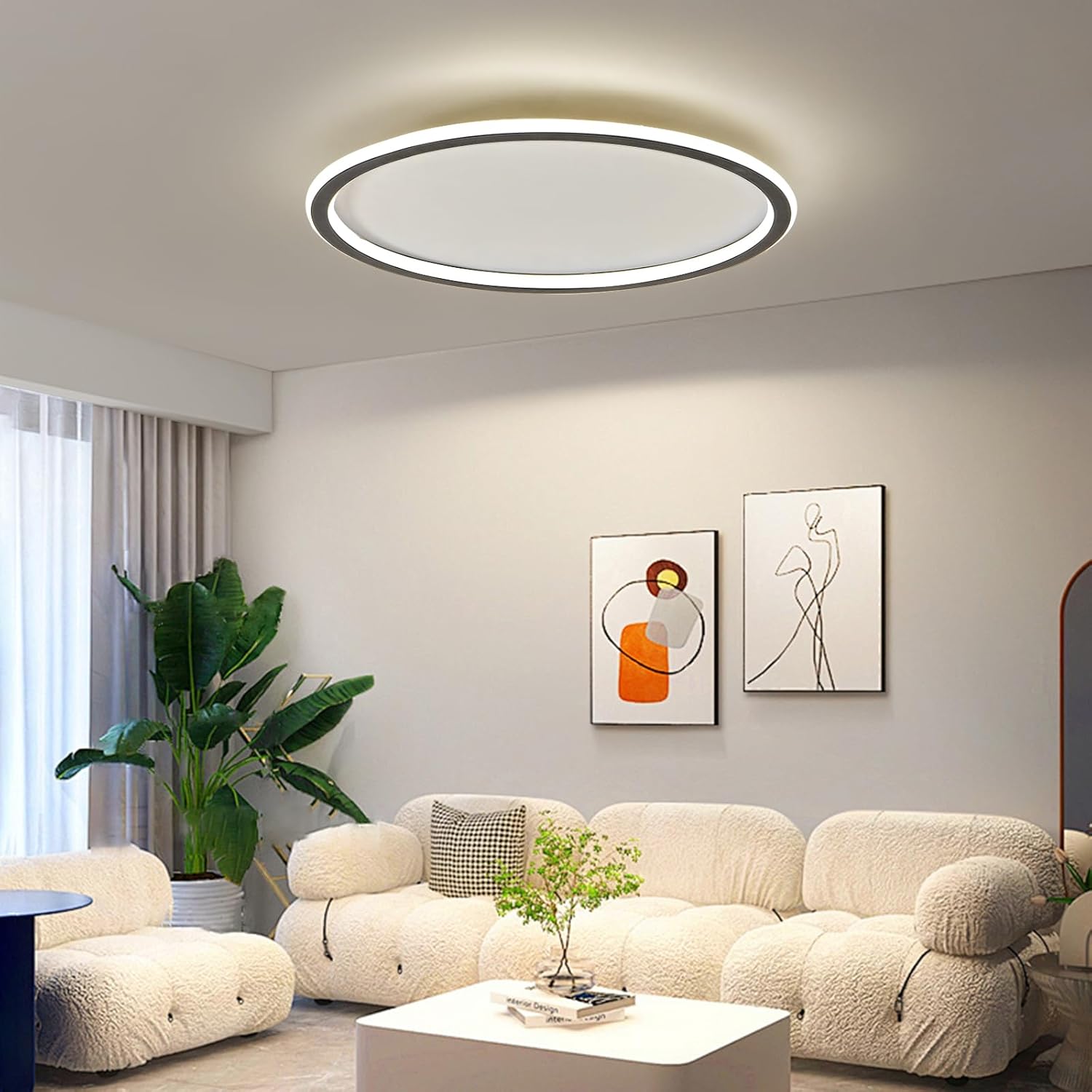 19.68 Inch Flush Mount Ceiling Light, 40-60W Round LED Ceiling Light Fixtures, Thin Modern Ceiling Lamp, Close to Ceiling Lights for Bedroom, Kitchen, Living Room, 3 Color Temperature Selectable