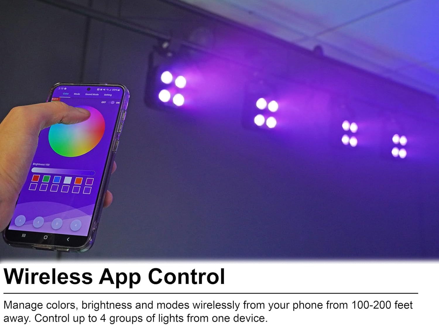 Rockville 4 Pack MINI IR4 Black 48W LED Par Wash Lights, 4x12W RGBWA+UV, Wireless DMX, App Group Control, Rechargeable Battery, Travel Bag, for DJs and Party Events