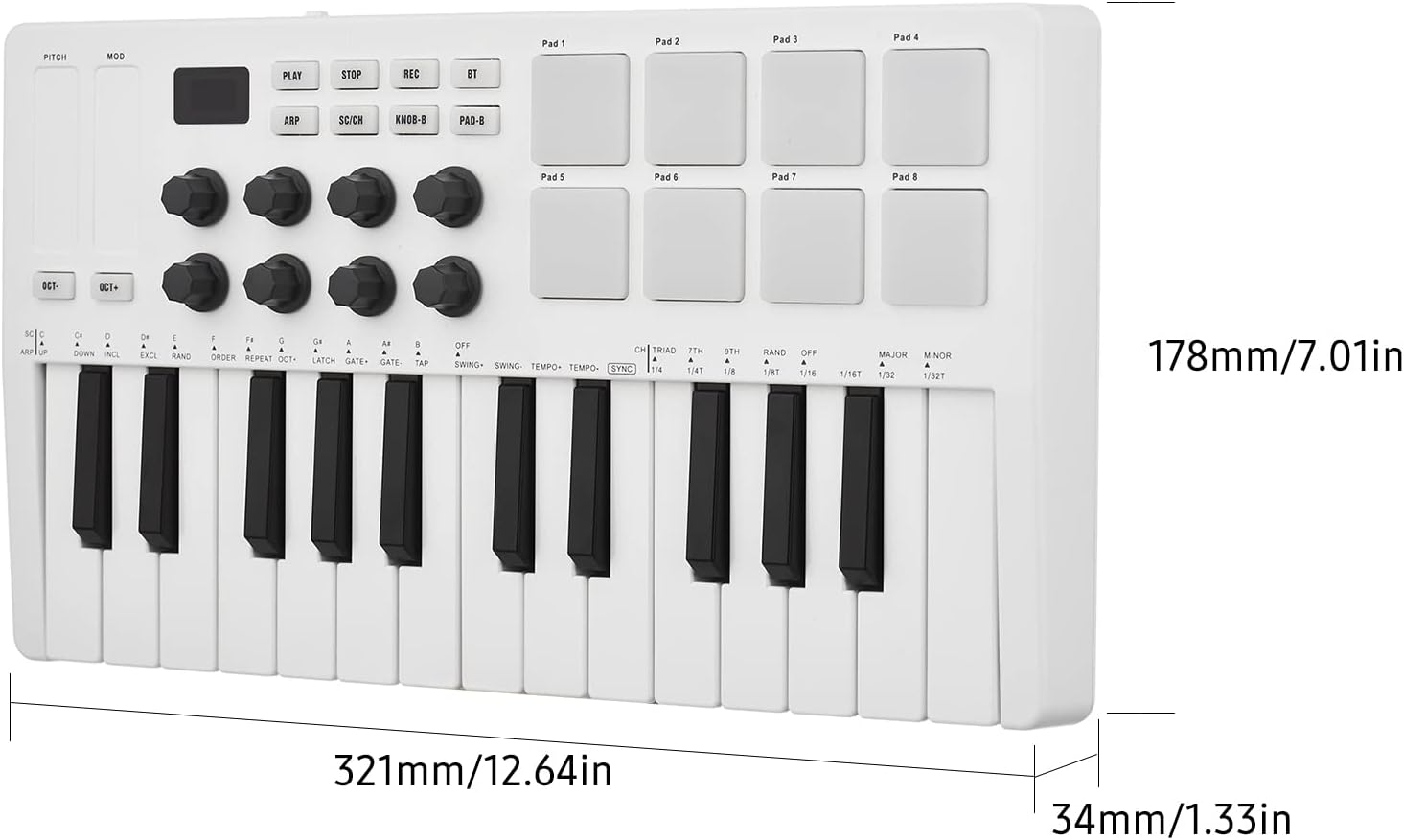 25-Key MIDI Control Keyboard Mini Portable USB Keyboard MIDI Controller with 25 Velocity Sensitive Keys 8 RGB Backlit Pads 8 Knobs