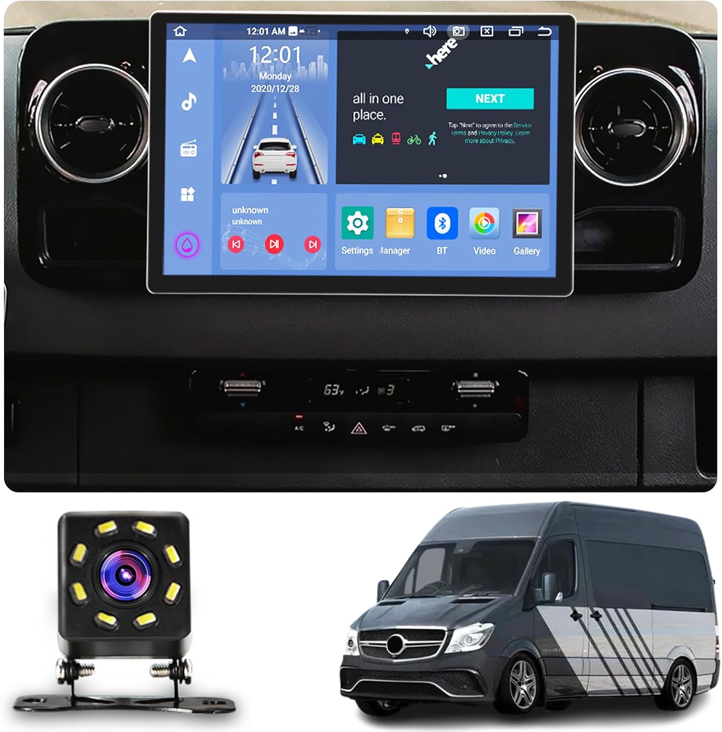 13.3 Inch Touch Screen Auto Multimedia Radio for Mercedes-Benz Sprinter (2018-2022), Android 13 Double Din Car Stereo Support WiFi Bluetooth Steering Wheel Control Carplay(Size:2+32)