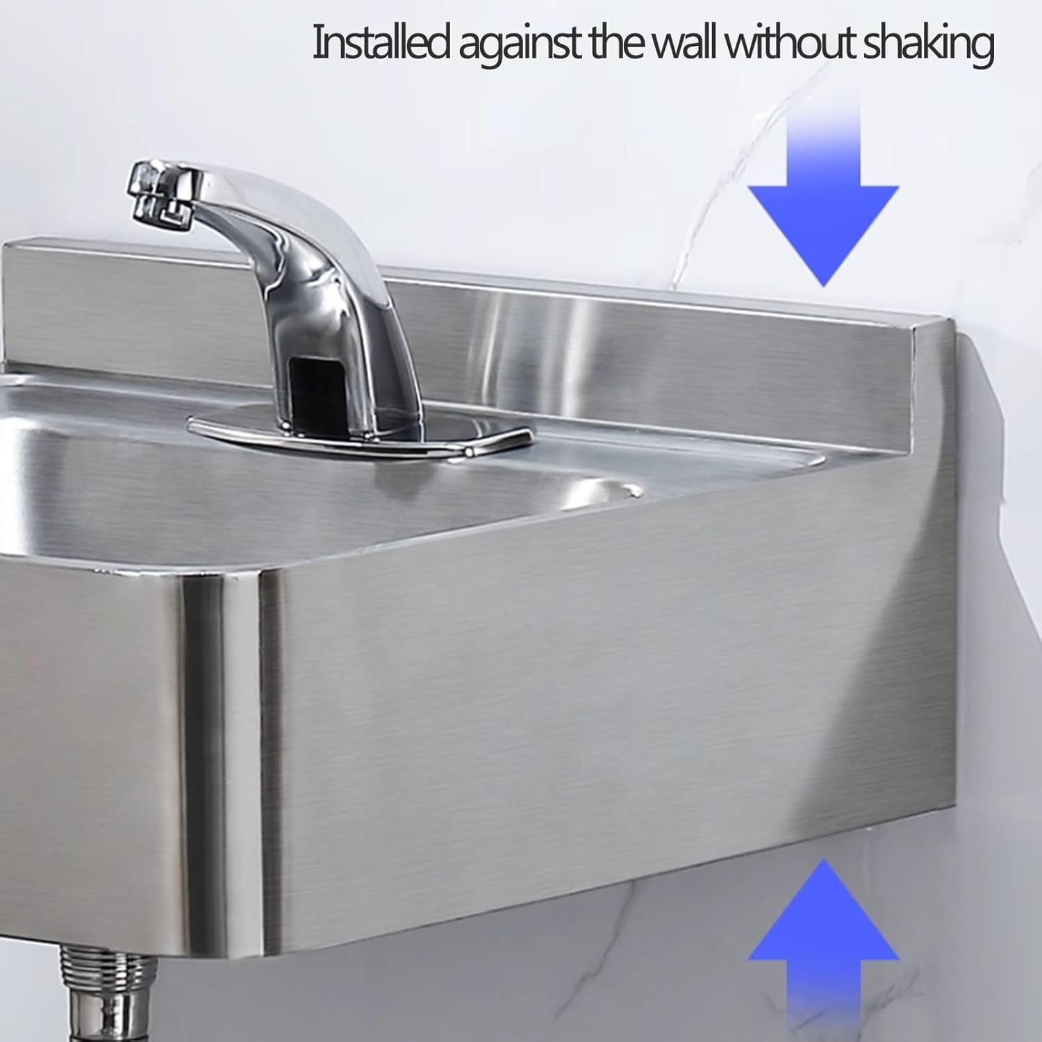 Stainless Steel Commercial Kitchen Sink, Single Bowl Bar Sink with Faucet Kit, Wall Mount Hand Washing Basin, Corner Hand Basin, Save Space(B-50x41.2x15cm)