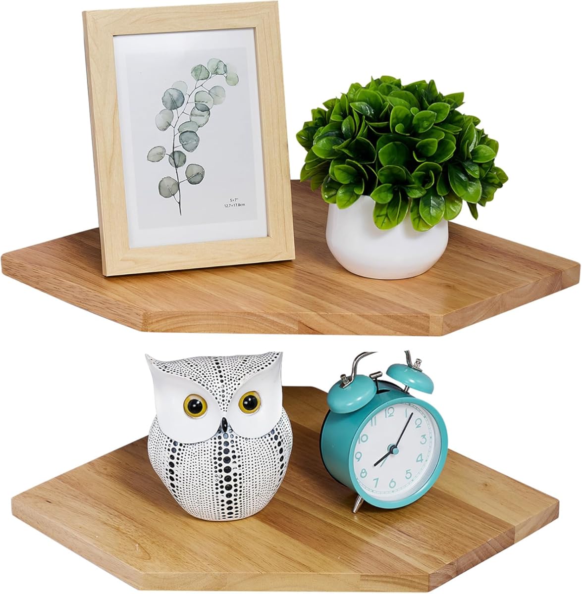 4pcs Oak Corner Shelves Wall Mount Set Round End Floating Speaker Shelf Display Shelf for Small Plant Photo Frame (9in+10in+12in)