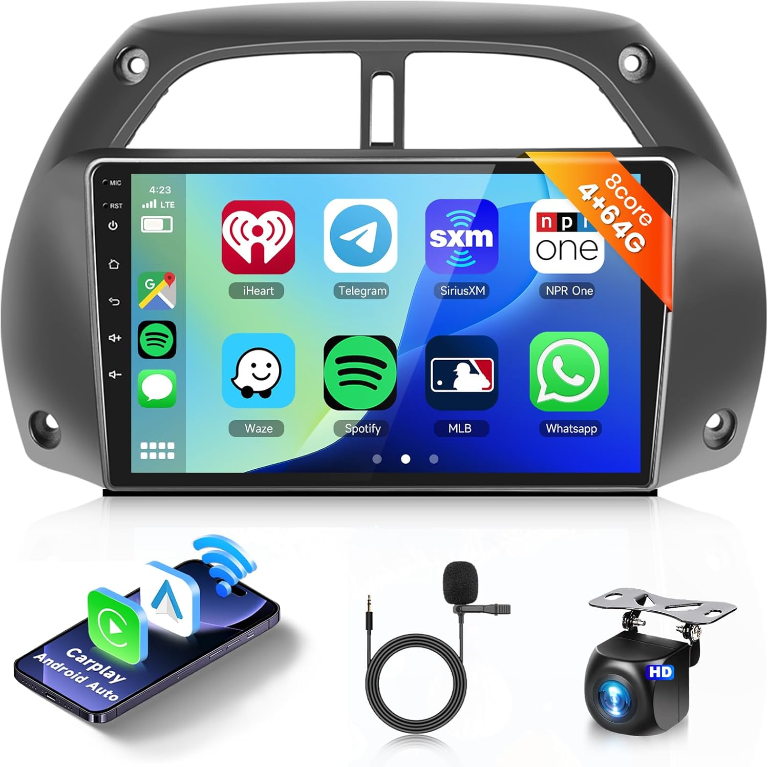 Car Stereo Radio for Toyota RAV4 2001-2006,8Core 4G 64G,9 inch 1280x720 HD IPS Touch Screen Wireless CarPlay Android Auto DSP 46EQ 5.0Bluetooth GPS WiFi MirrorLink AHD Backup Camera