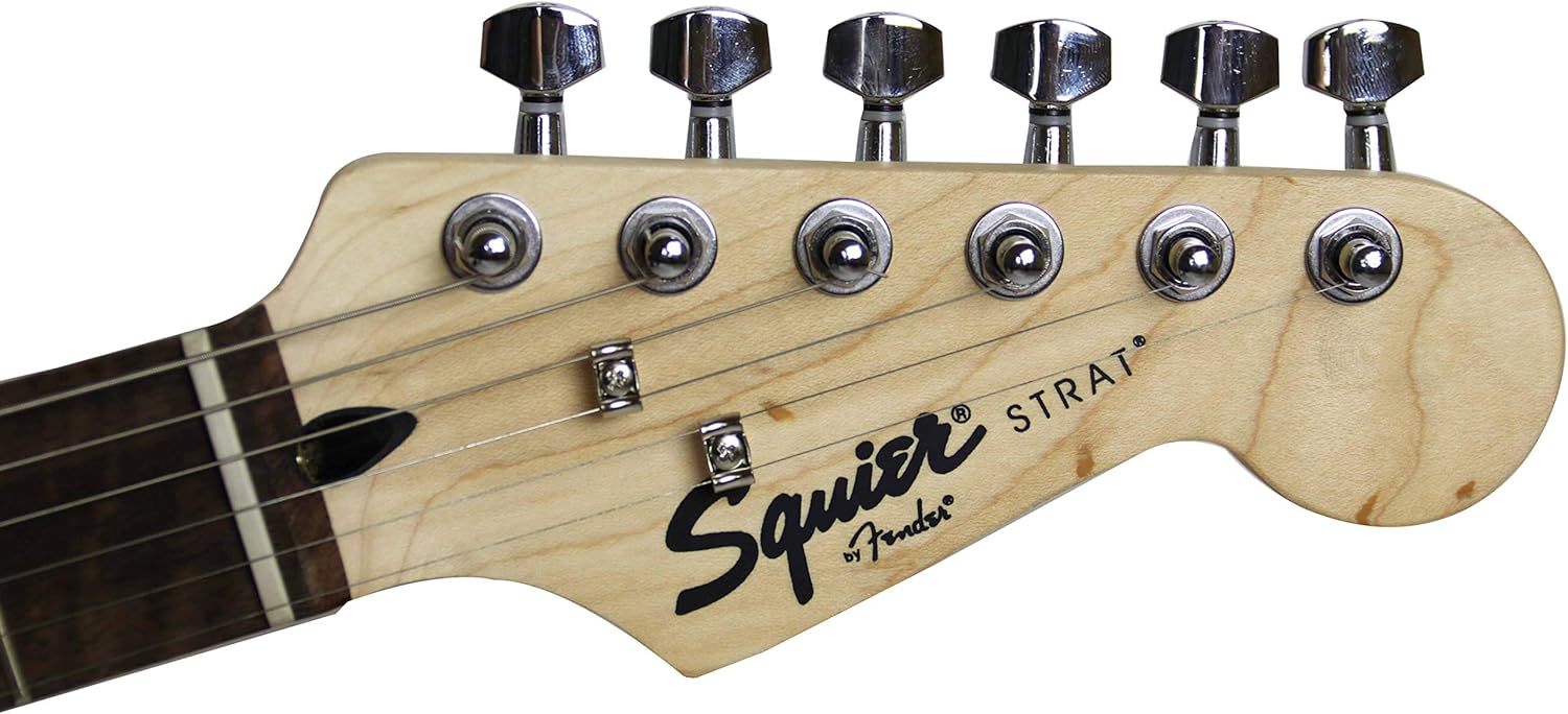 Squier by Fender Short Scale Stratocaster Pack with Frontman 10G Amp, Cable, Strap, and Picks - Blue