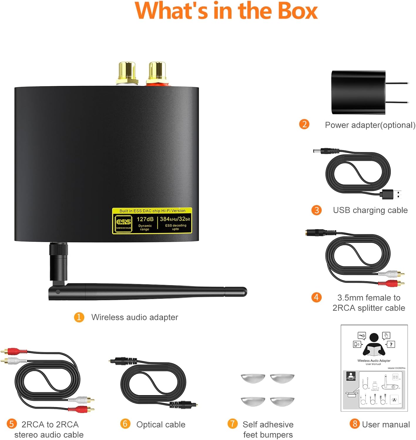 1Mii DS200Pro Bluetooth 5.3 Receiver for Home Stereo, HiFi Wireless Audio Adapter with LDAC, Built-in DAC, Long Range, Optical & RCA Outputs
