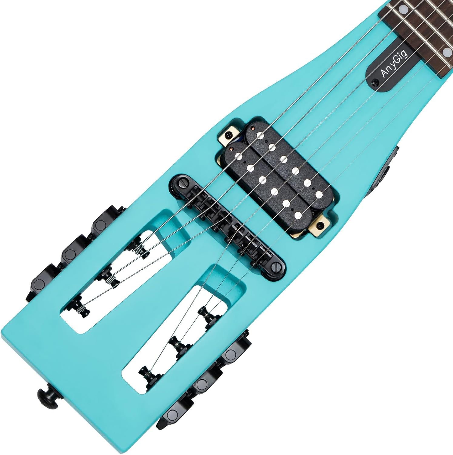 Electric Guitar Practice Portable Travel Guitar Maple Headless Solid Body Full Scale with Gigbag for Lightweight Design Gig Bag All Accessories Green