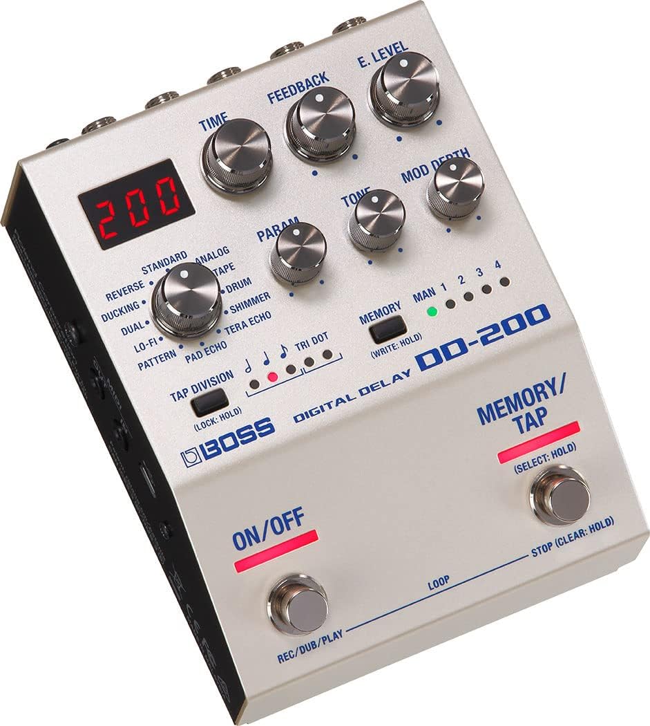 Boss DD-200 Digital Delay Bundle with Gearlux Power Supply, Instrument Cable, Patch Cable, and Picks