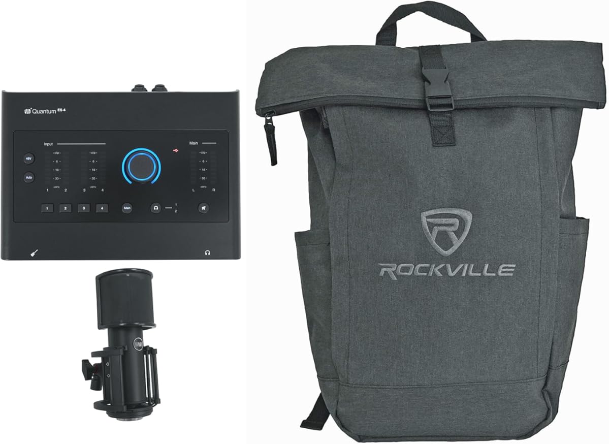 Audiosavings Bundle: (1) Presonus Quantum ES4 USB-C Audio Recording Interface Bundle with (1) Skylight Condenser Recording Microphone+Shockmount,(1) RPAK Backpack Bag (3 Items)