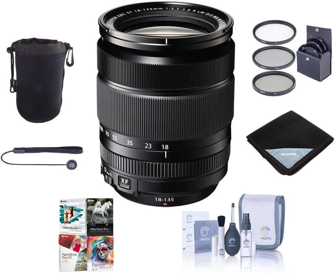 Fujifilm XF 18-135mm f/3.5-5.6 R LM OIS WR Lens, Bundle with ProOptic 67mm Filter Kit, Lens Wrap, Cleaning Kit, Lens Case, Lens Cap Tether, PC Software Kit