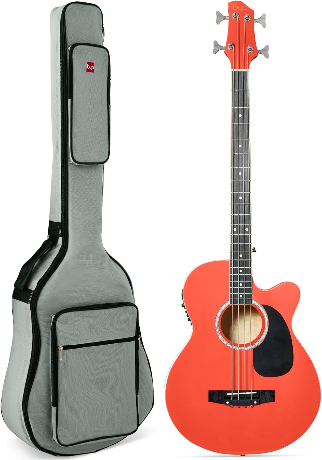 Best Choice Products Acoustic Electric Bass Guitar, Full Size 4 String, Fretted Bass Guitar w/Padded Gig Bag - Red