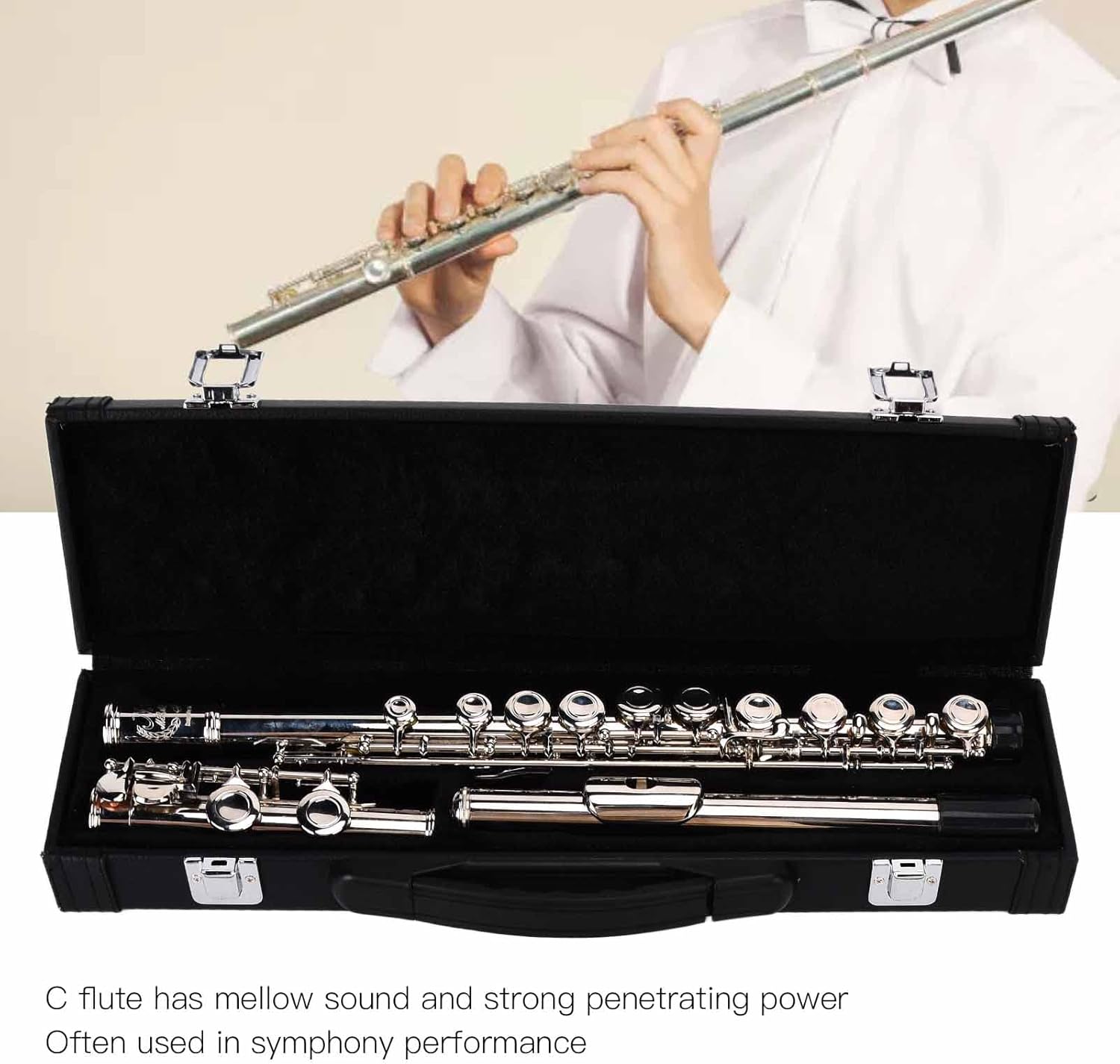 Flute, C Tone Flutes Good Air Tightness Strong Penetrating Power Wind Instrument with Mounting Tools for Symphony Performances