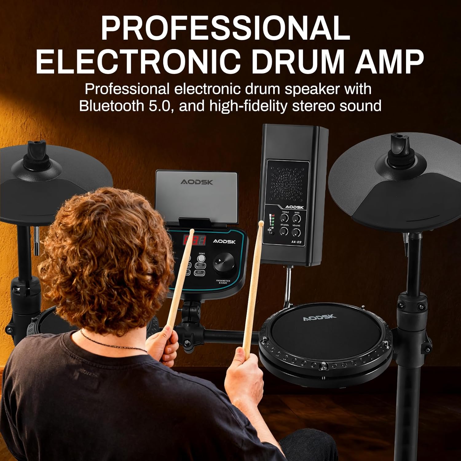 AODSK 20W Professional Electronic Drum Speaker with Bluetooth 5.0, Portable Practice Monitor Speaker for All Electronic Drums, with Treble/Bass Adjustment