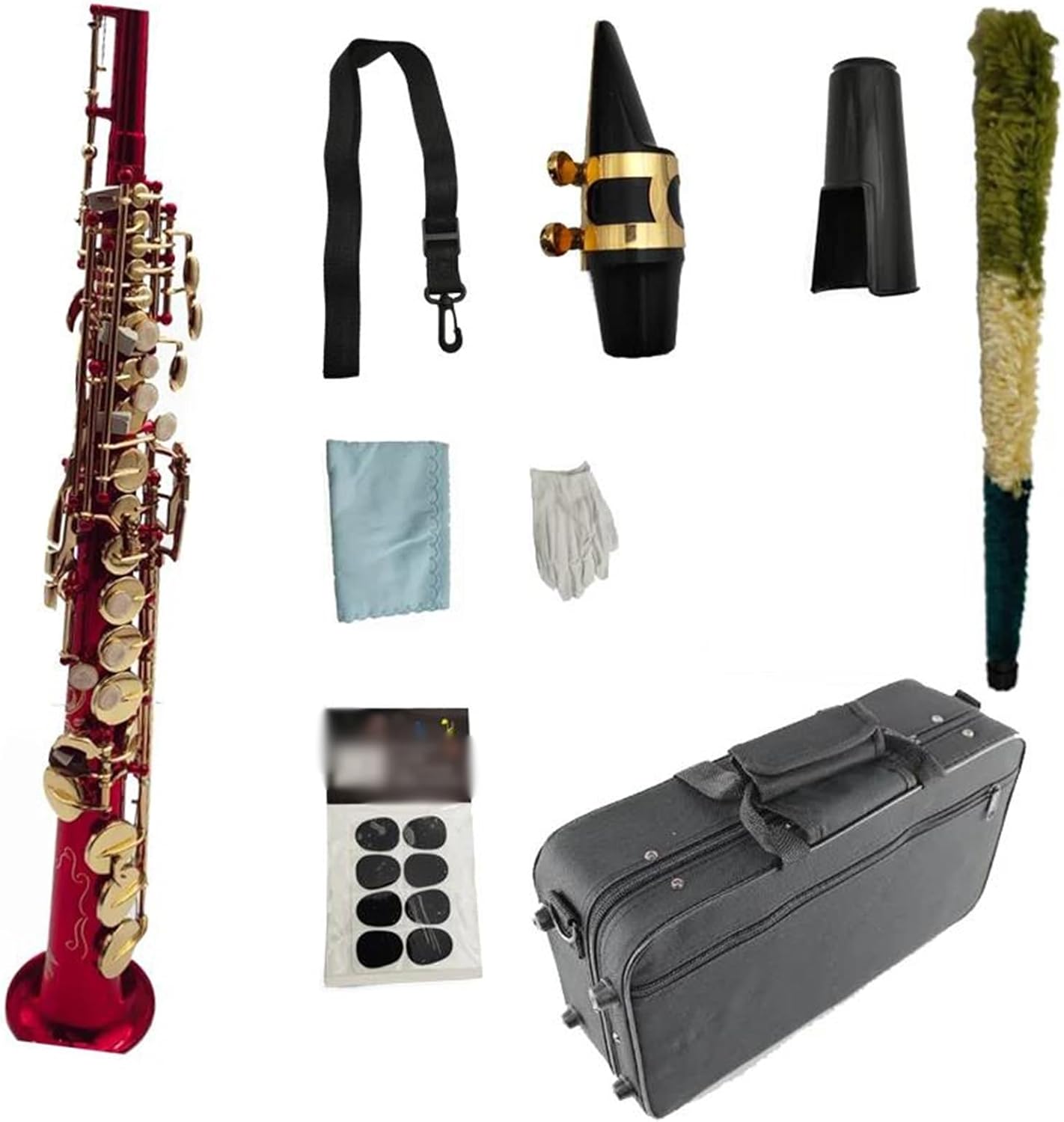 Beginner saxophone Soprano Saxophone B Flat Lacquered Gold Sax Brass Keys Woodwind Instrument With Case Mouthpiece (Color : Cloth bag)