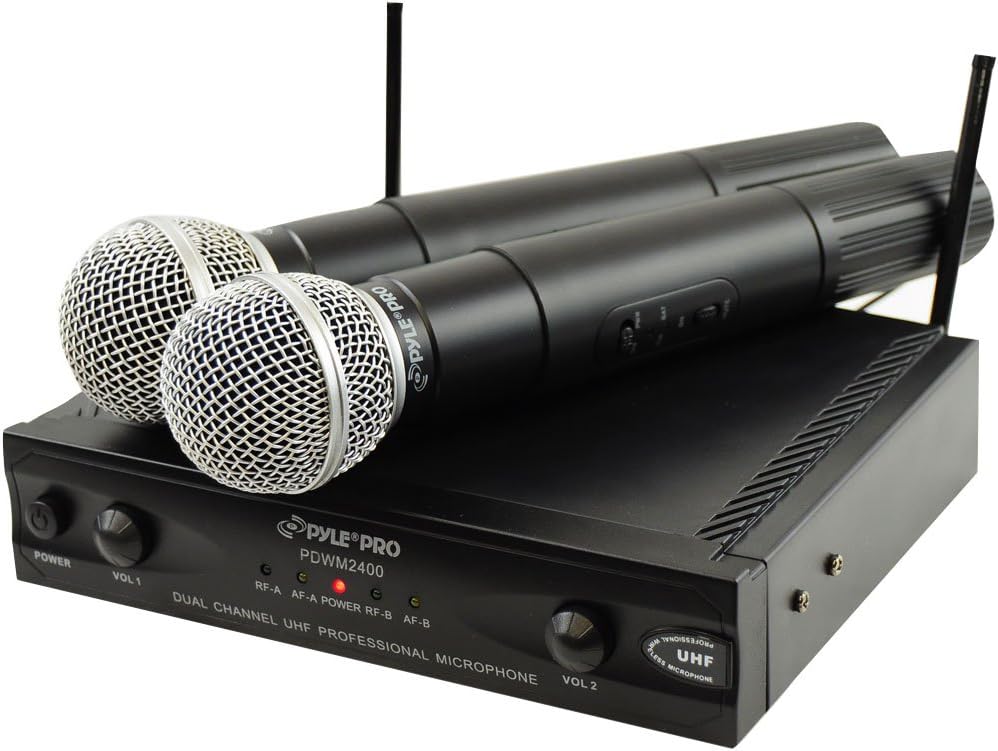 Pyle-Pro PDWM2400 Wireless Dual Channel UHF Microphone System With 2 Microphones