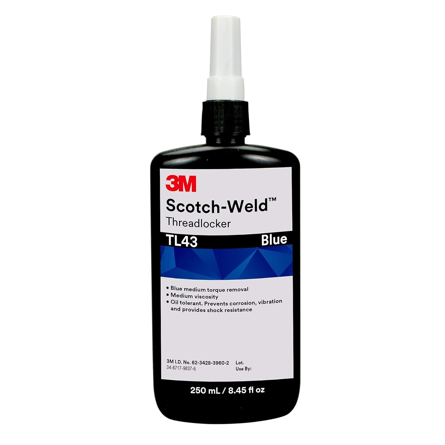 3M Scotch-Weld 25140 Thread Locker TL43, 250 mL Bottle, Blue, 8.45 fl. oz.