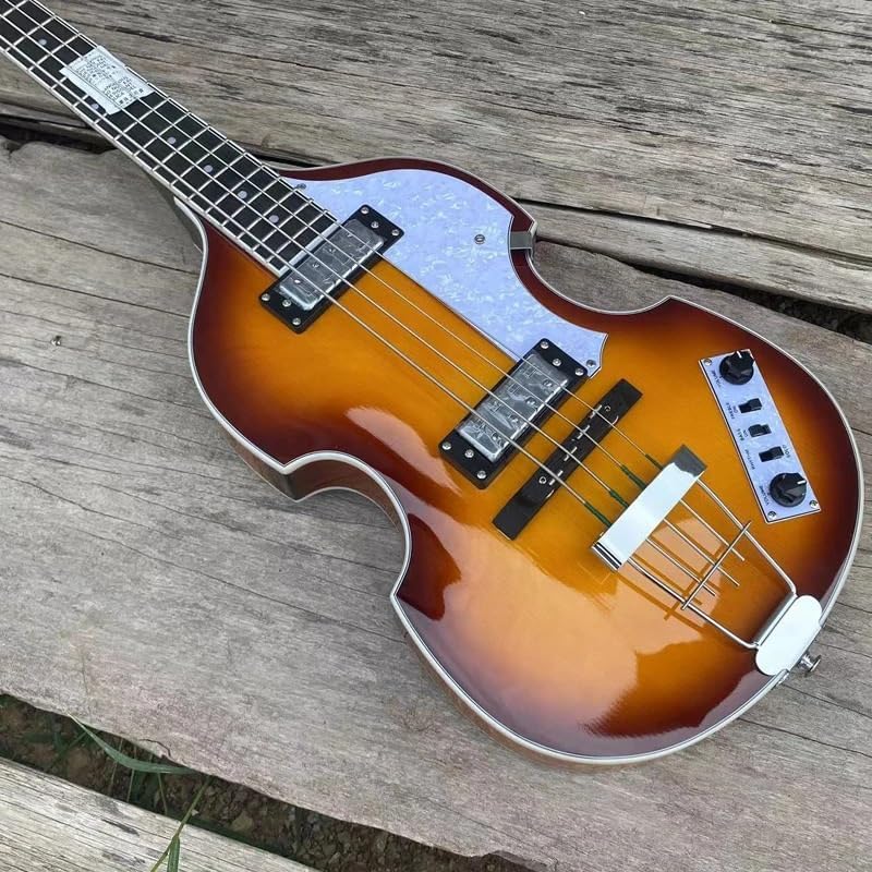 Electric Bass Guitar - Sunburst Finish, 4-String Violin Style, Maple Body & Neck