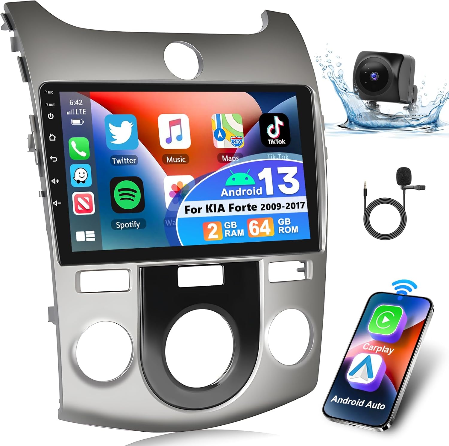 Podofo 2+64G Upgrade Car Stereo for KIA Forte 2009-2017 with Wireless Apple Carplay Android Auto,9