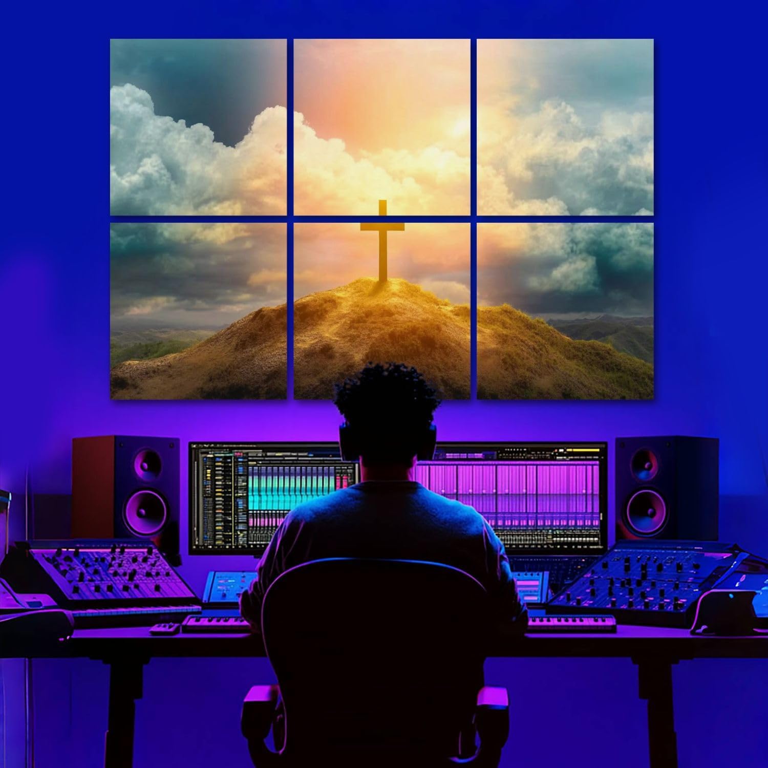 6 Pack Art Acoustic Panels Christian Cross hill Sound Absorbing Panel 48