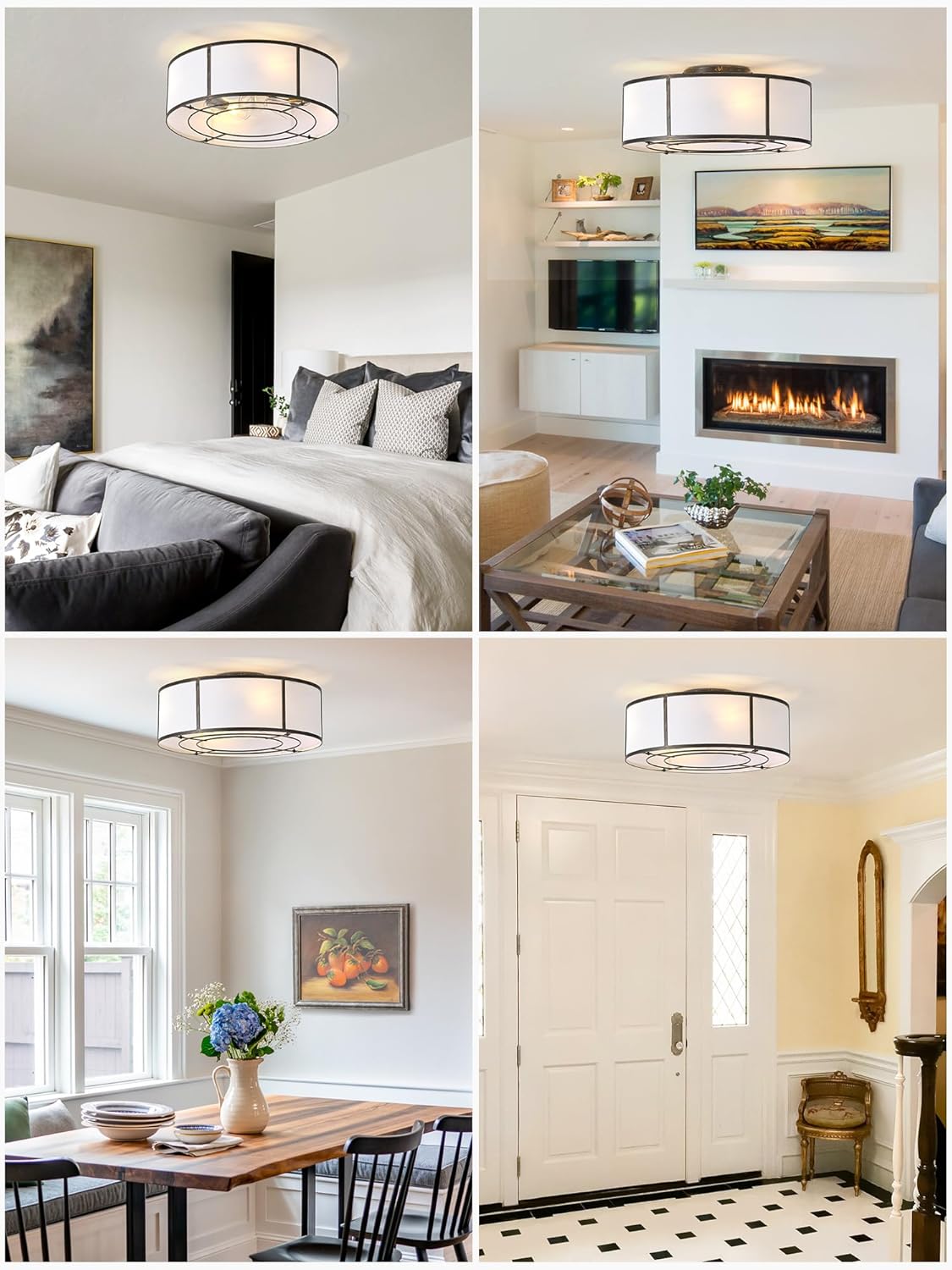 Caged Ceiling Fans with Lights Flush Mount, Farmhouse Low Profile Ceiling Fan with Lights Remote Control, 20'' Modern Bladeless 6 Speeds for Bedroom, Nursery, Kitchen, Black