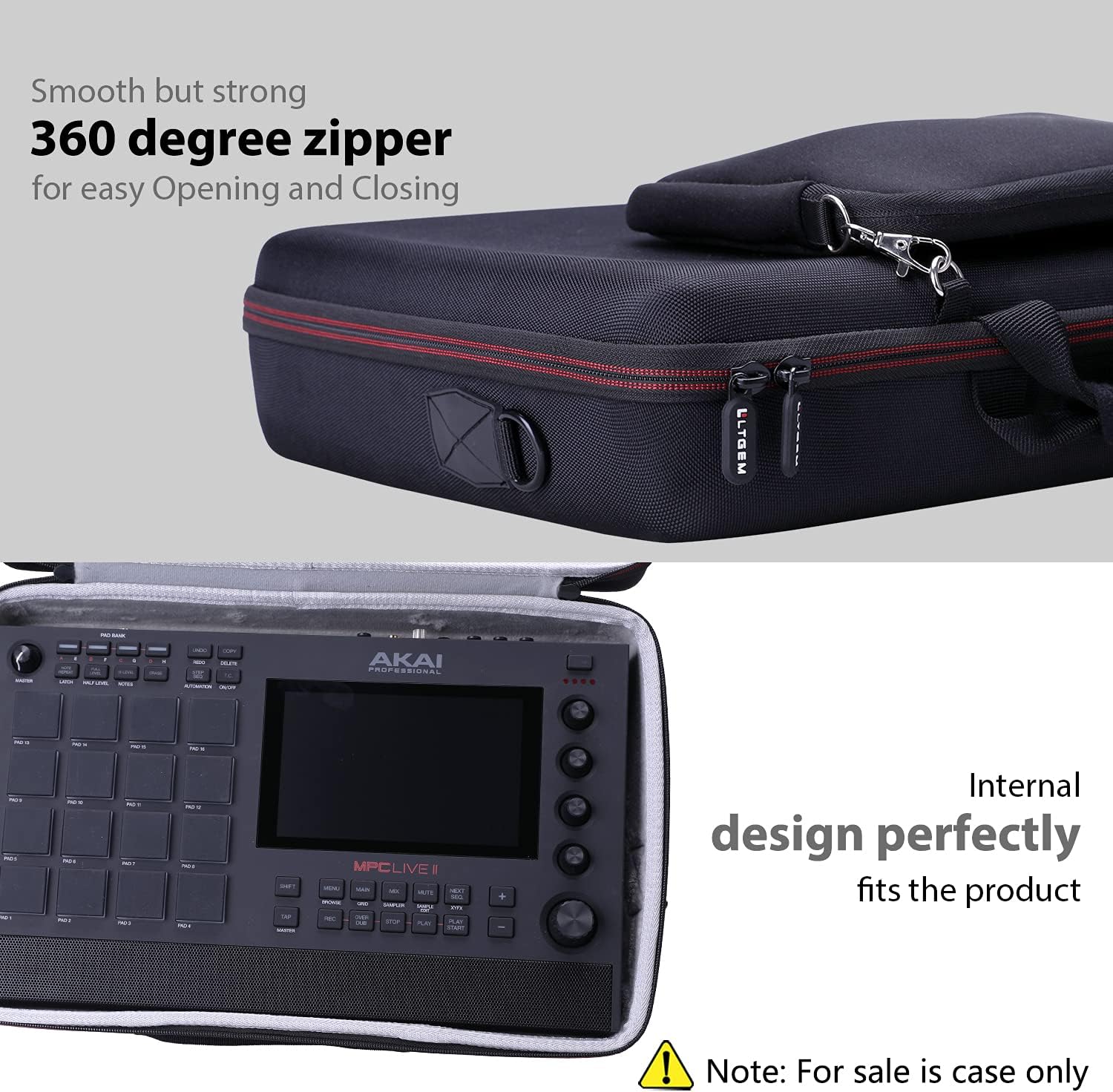 LTGEM Case Compatible with AKAI Professional MPC Live II/Live Drum Machine with Pouch for Accessories and Shoulder Strap