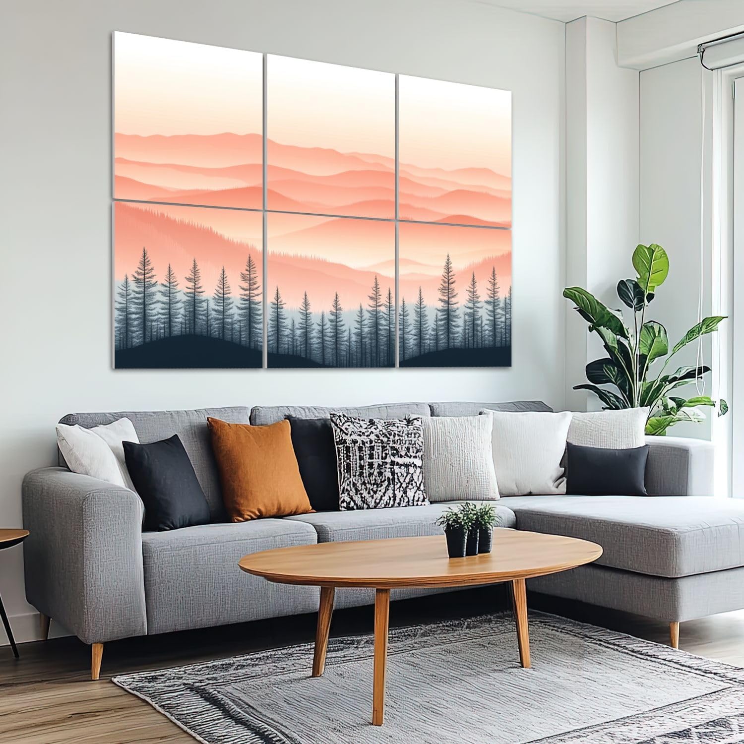 6 Pack Art Acoustic Panels Sound Absorbing Chinoiserie Sunset Luxury And Elegance Mountains Forest Trees Mist Decorative Soundproof Wall Panels Self Adhesive for Recording Studios Office 72