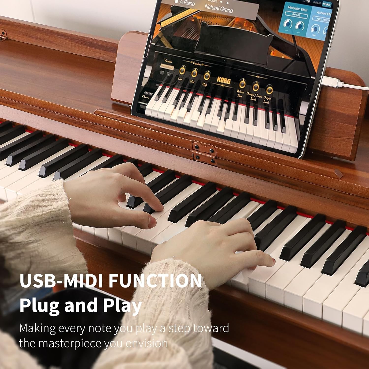 AiJoy 88-Key Digital Piano, Hammer-Action Weighted Keyboard with Triple Pedals, 20W Stereo Speakers, USB-MlDl & Dual Headphone Jacks, Full-Size Electric Piano for Beginners & Home, ADP-100