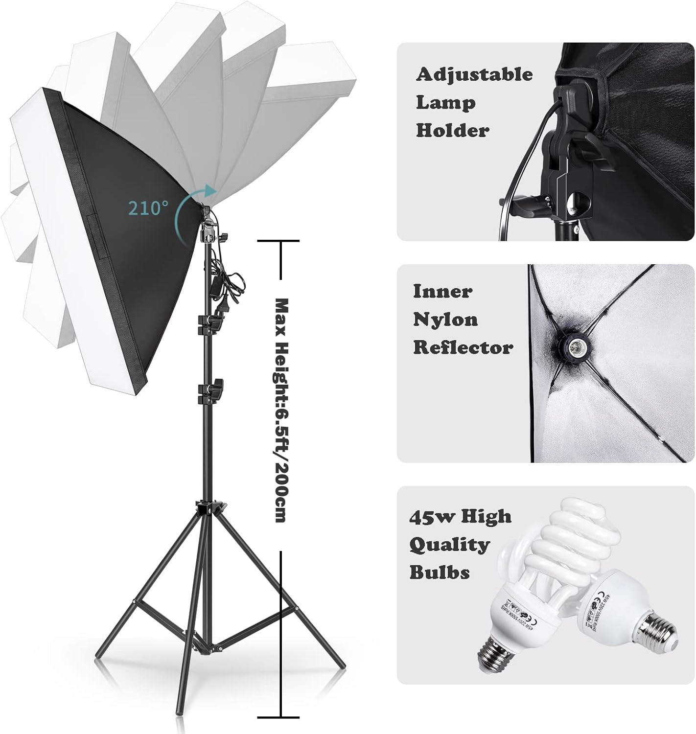 Photo Lighting Kit, 2M x 3M/6.6ft x 9.8ft Background Support System and 900W 6400K Umbrellas Softbox Continuous Lighting Kit for Photo Studio Product,Portrait and Video Shoot Photography