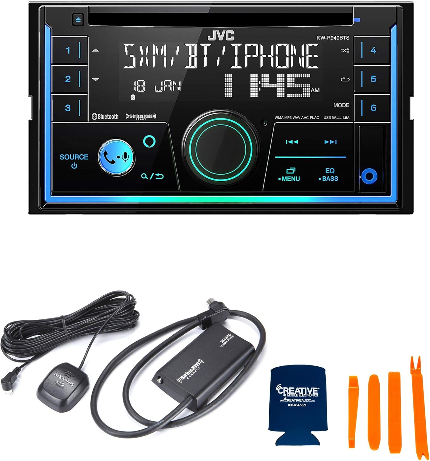 JVC KW-R940BTS 2-Din CD Receiver Compatible with SXV300 SiriusXM Tuner, Bluetooth, and Amazon Alexa