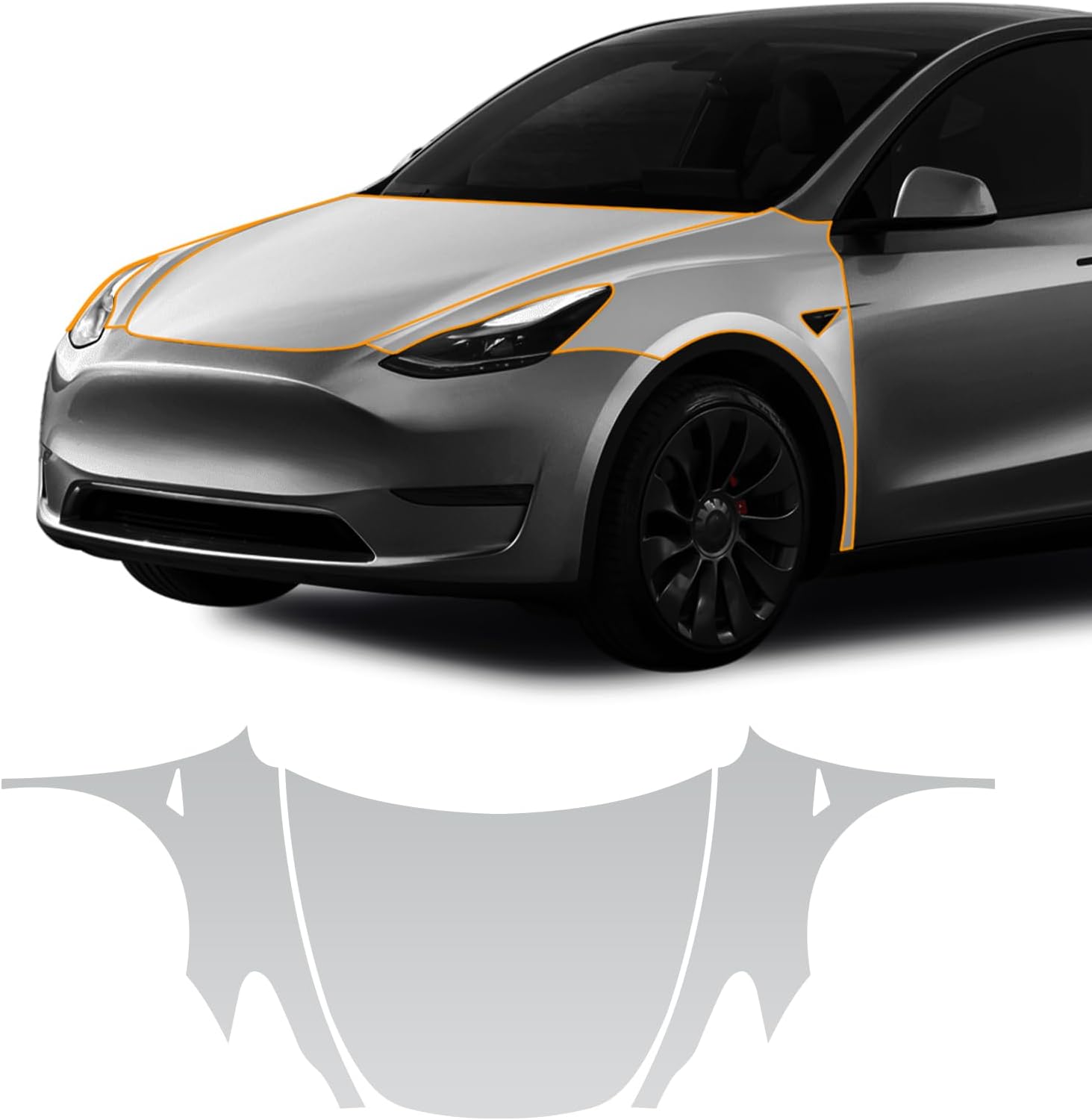 for Tesla Model Y 2020-2023 PPF Precut Gloss Clear Car Paint Protective Film Self Healing TPU HD Film Scratch Protector Exterior Accessories (Hood + Fender)