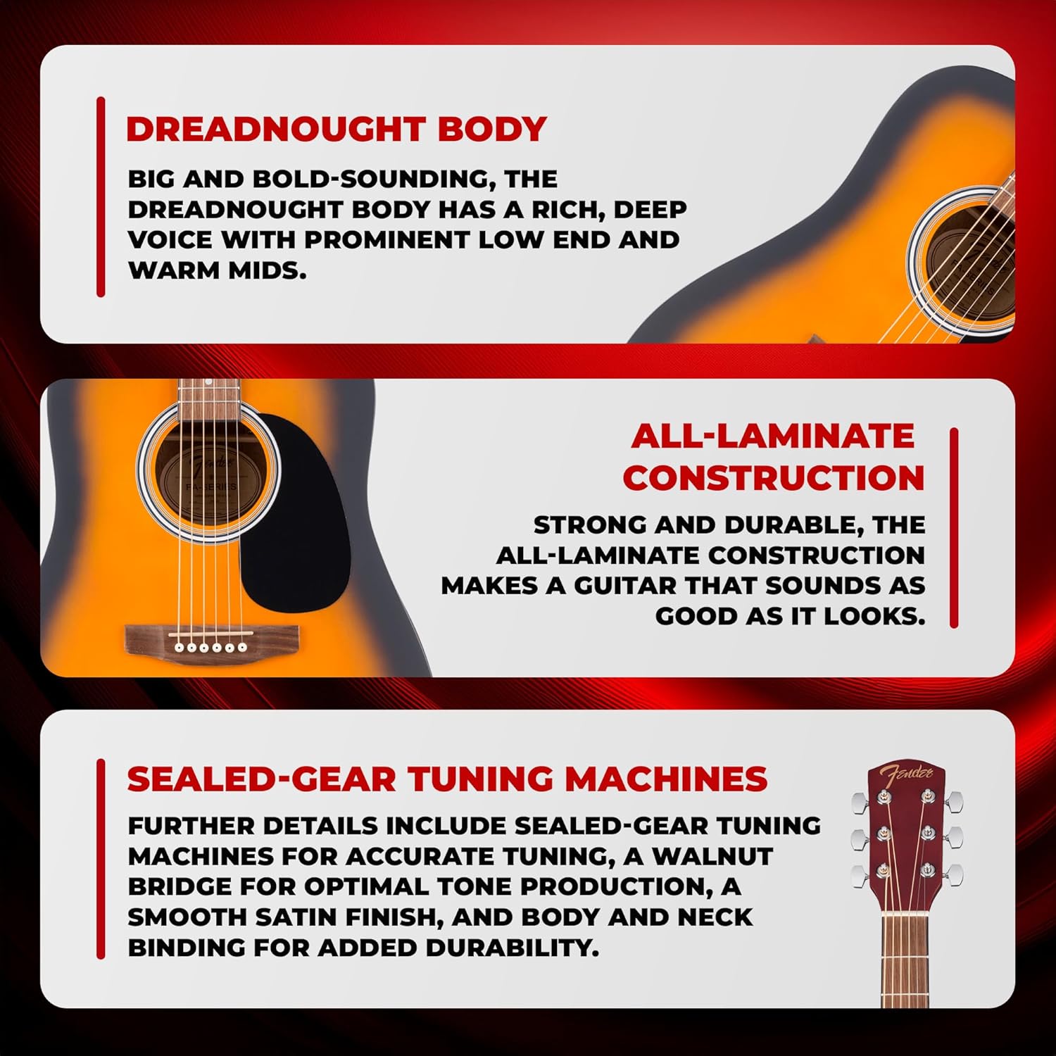 Fender FA Series Dreadnought Acoustic Guitar - 2-Color Sunburst Bundle with Gig Bag, Strings, Picks, and Austin Bazaar Instructional DVD