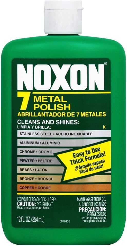 Noxon 7 Liquid Metal Polish, 12 fl oz Bottle for Brass, Copper, Stainless, Chrome, Aluminum, Pewter & Bronze