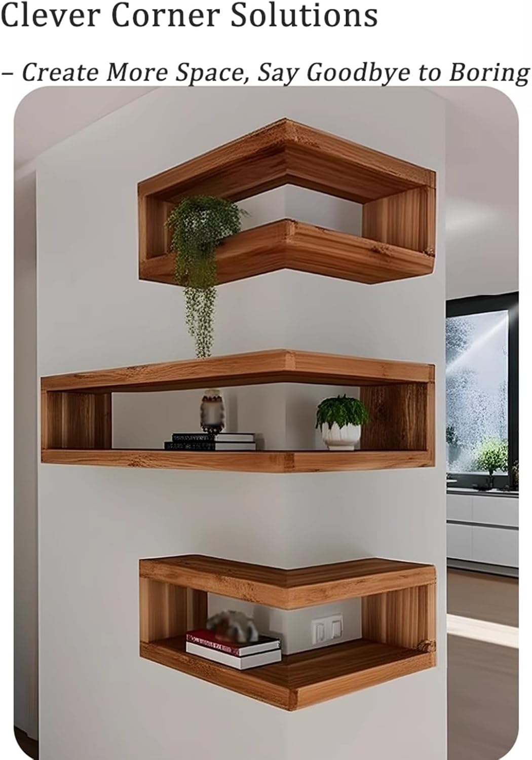 Solid Wood Corner Floating Shelf, Corner Shelf Wall Mounted, Wood Wall Display Shelves Storage Rack for Bedroom, Living Room, Home Office (39.4