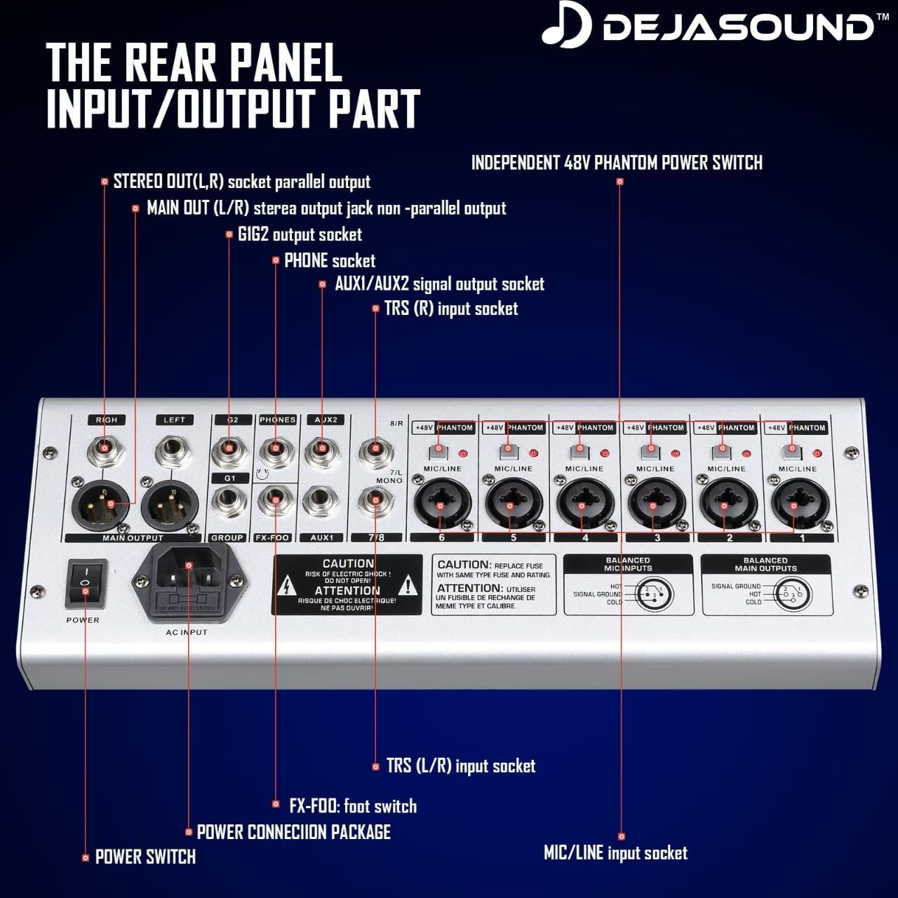 8-Channel Professional Audio Mixer, DK-8 Mixing Console with XLR Inputs, Bluetooth, 99 DSP Effects, MP3, USB Interface for Podcast, Music, Recording, PC 14.76