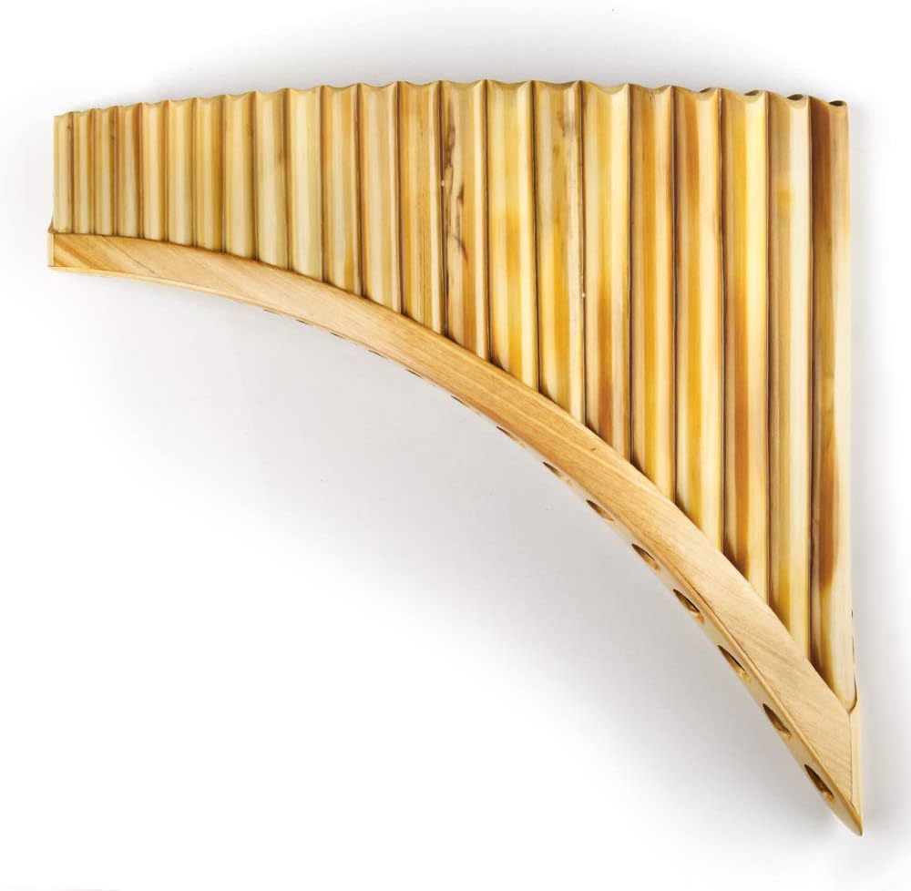 Upscale Romanian Folk Instrument Natural Reed Pan Flute Panpipes G Key Wind Pan flute Flauta Handmade (22 Pipes Left Hand, Wooden Tray)