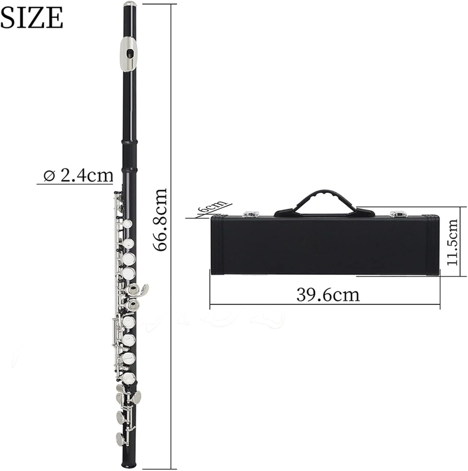Flute Kit Black 16 Holes Flute Woodwind Instrument Closed Key Add The E Key C Tone Nickel Plated Concert Flute with Music Case Intermediate Flute