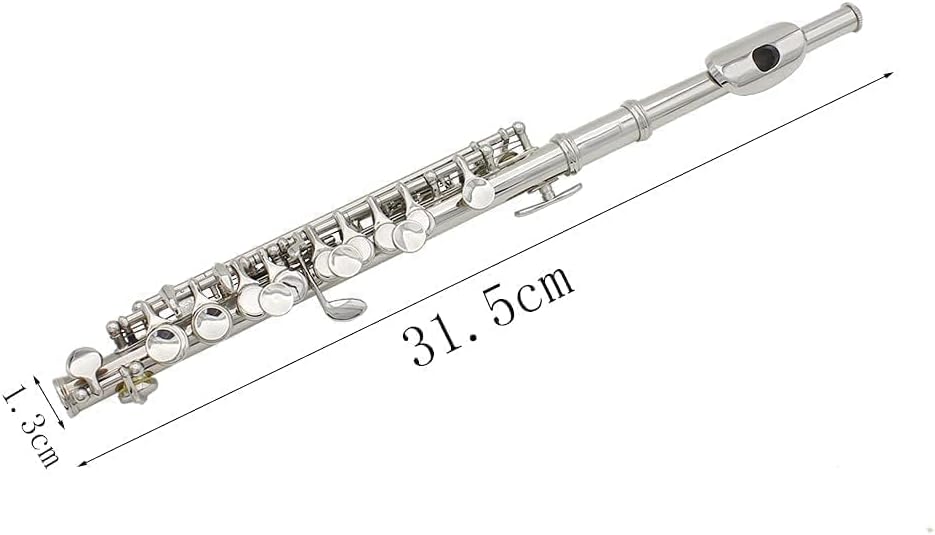 Key of C Flute Piccolo, Silver Plated Piccolo Instruments with Hard Protective Case Cleaning Rod Cloth Screwdriver for Beginners Students (Silver)