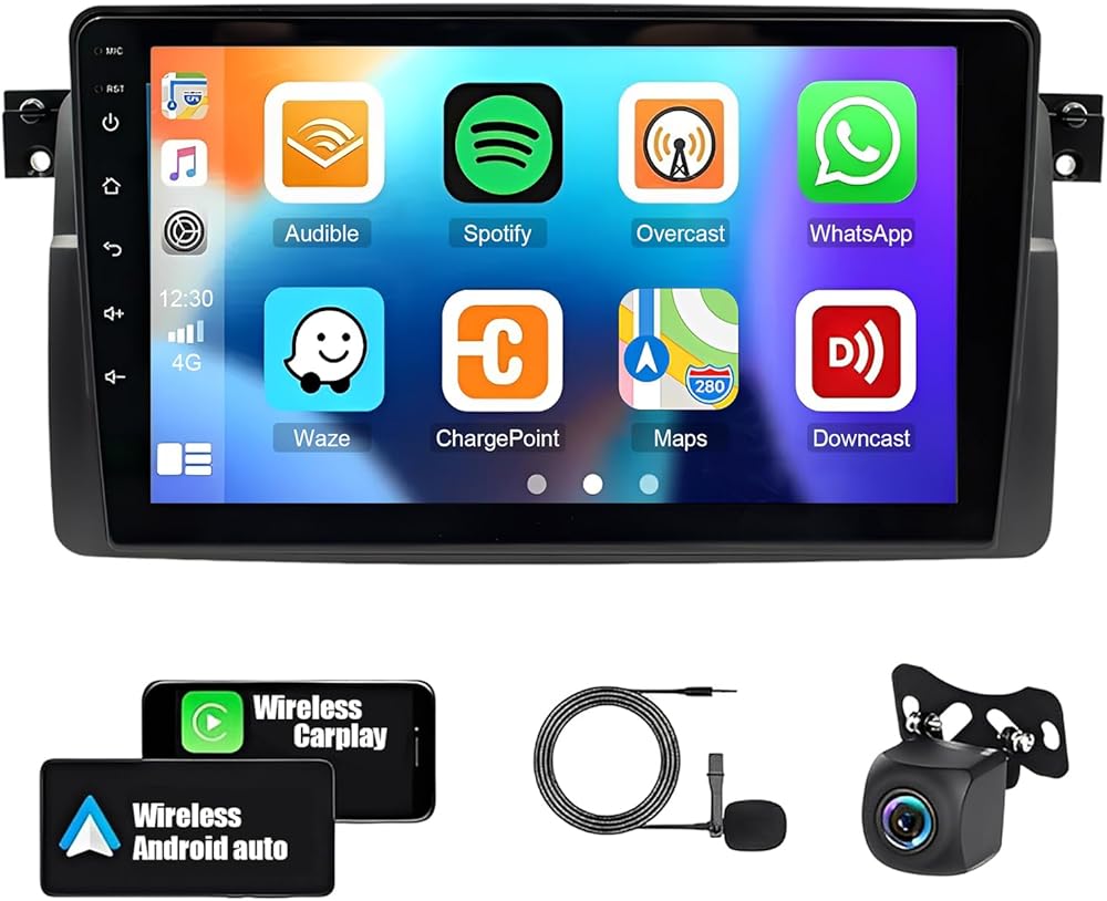 Car Stereo 2-Din Digital Media Receiver for BMW E46 1998-2006, Car Audio Receivers with CarPlay Android Auto 9 Inch Touchscreen BT, FM Radio with 720 Rear Camera GPS Tracking 4+64G Radio 475