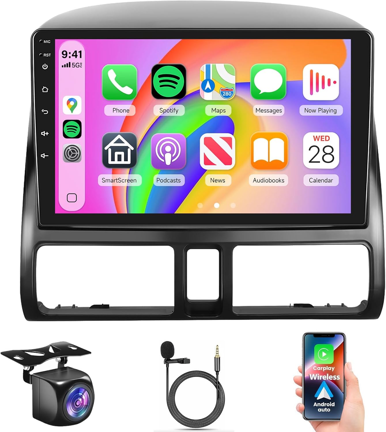 4Core 4G+64G Android 15 Car Stereo Radio for Honda CRV 2002-2006, Rimoody Wireless Carplay Andorid auto Mirror Link 9'' Touchscreen GPS WiFi Bluetooth FM/RDS EQ-32 SWC Backup Camera