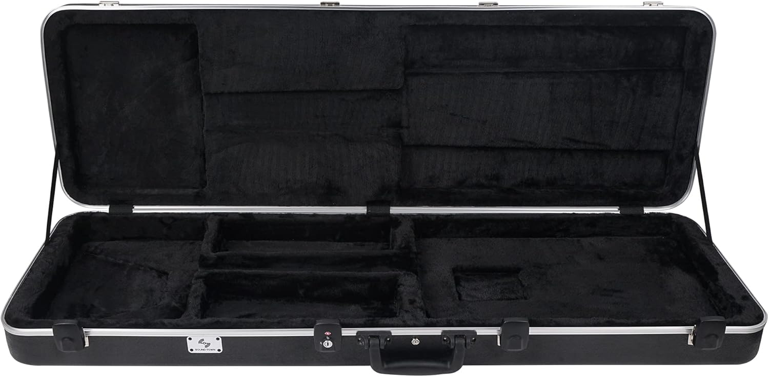 Sound Town Lightweight ABS Road Case for Electric Bass Guitar with TSA Approved Locking Latch and EPS Foam Plush Interior (STBC-500)
