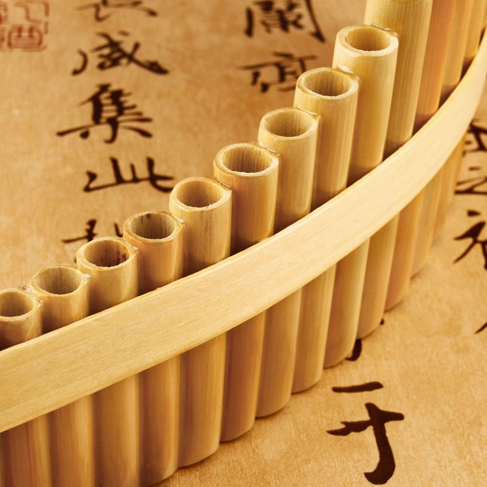 Upscale Romanian Folk Instrument Natural Reed Pan Flute Panpipes G Key Wind Pan flute Flauta Handmade (22 Pipes Right Hand, Wood)