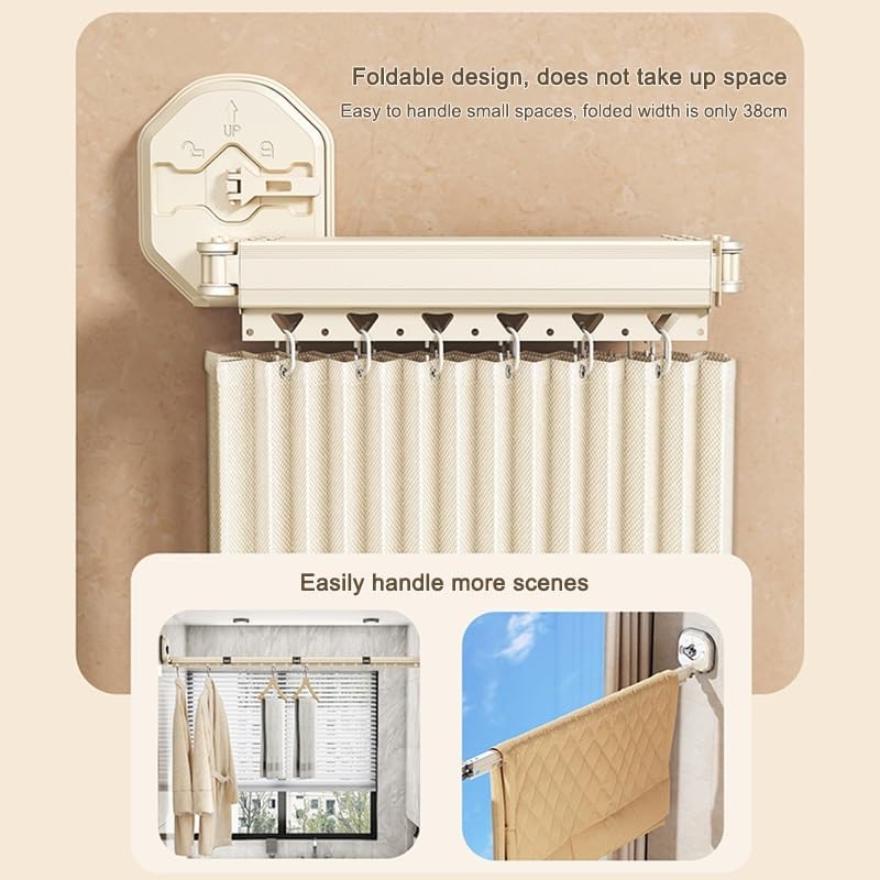 Folding Shower Curtain, Wall Mount Corner Water Proof Curtain, 360° Adjustable Angle Hanging Privacy Partition Panel for Bathroom Bathtub Dressing Room(Beige-B,140-180cm(200cm))