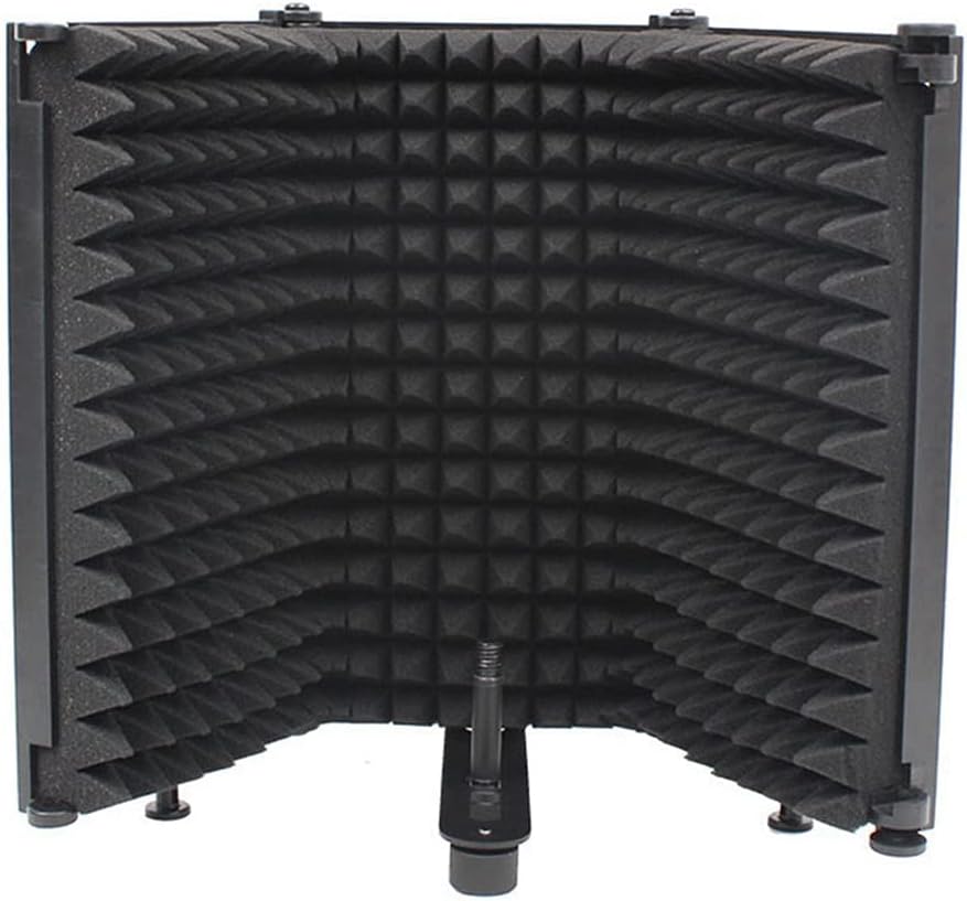 Microphone Isolation Shield 3-Panel Wind Screen Filter Foldable with Metal Disc Holder for Recording Studio Singing