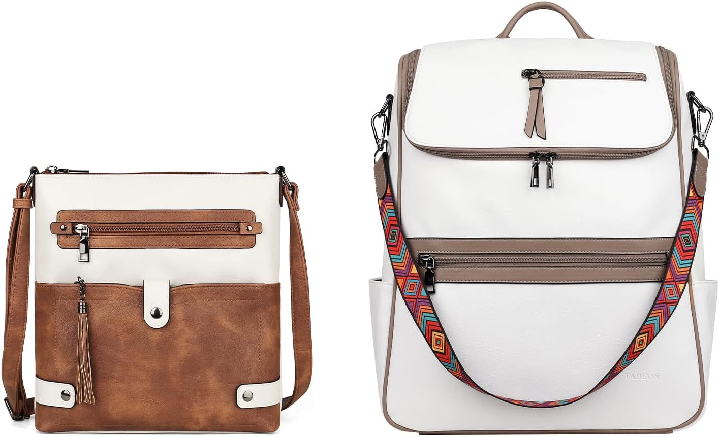 FADEON Crossbody Purses for Women & Laptop Backpack White Collection