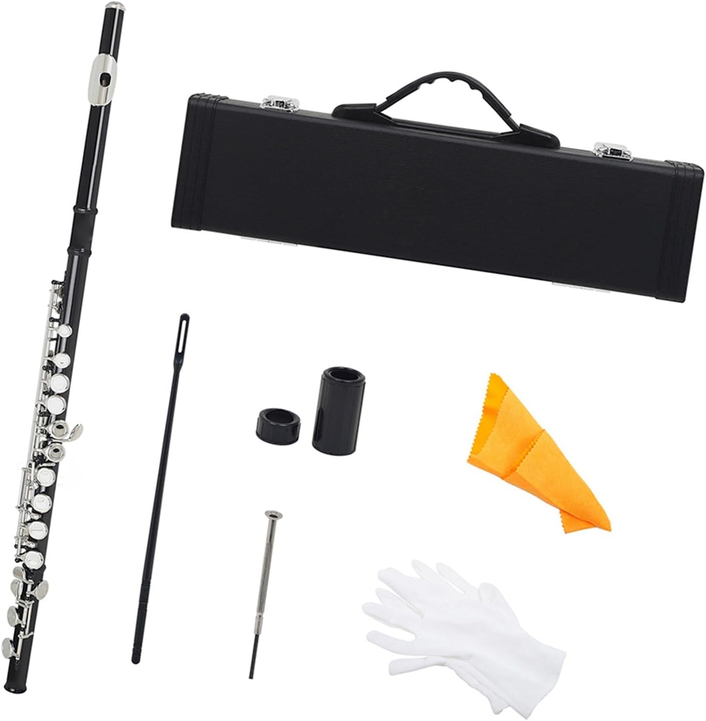 Flute 16 Hole Flute Woodwind Black C Key Brass Concert Flute with Leather Case Flutes Musical Instruments