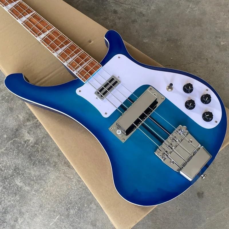 4-String Electric Bass Guitar - Stunning Blue Burst Gloss Finish, Neck-Thru Body - Adjustable Bridge