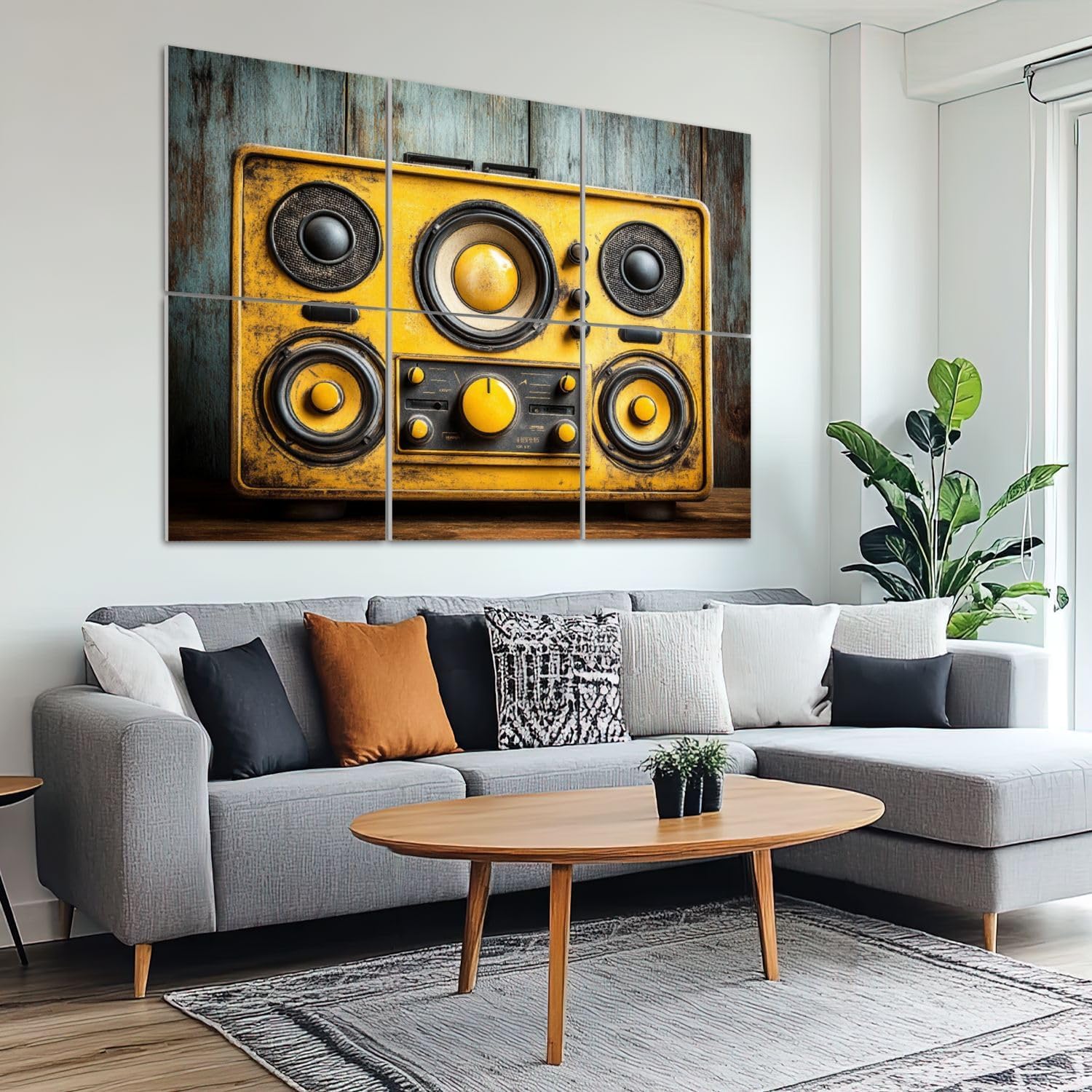 6 Pack Art Acoustic Panels Sound Absorbing Retro Vintage Knobs Speakers Distressed Texture Wood Background Decorative Soundproof Wall Panels Self Adhesive for Recording Studios Office 72