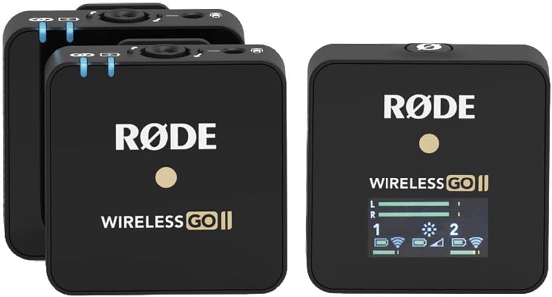 Rode GO II Dual Channel Wireless Microphone System, Series IV 2.4GHz Digital Transmission, 128-bit Encryption, 3.5mm TRS Analog Output, USB-C and iOS Compatible