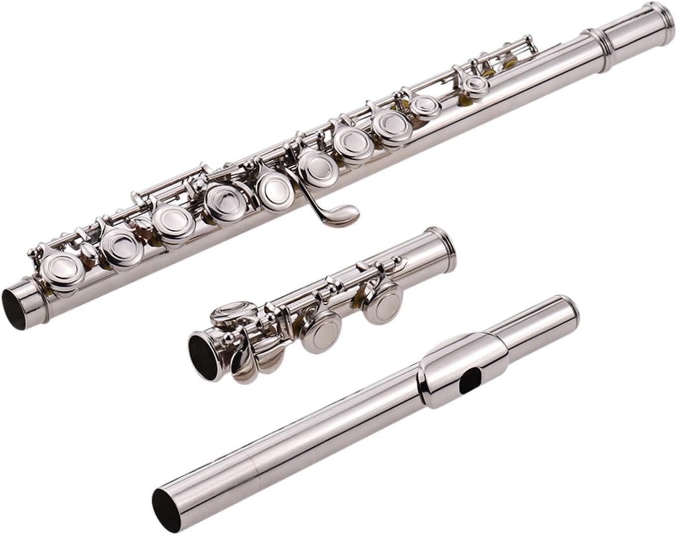 Flute Silver-Plated Flute with 16 Holes C Key White Brass Woodwind Instrument with Cloth Stick Bag Flutes Musical Instruments